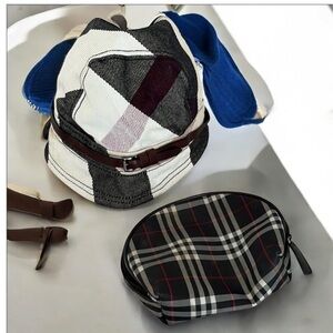 Burberry Black and White Plaid Hat With Matching Makeup Pouch
